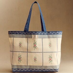 NWOT Sezane X Baziszt Cream and Blue Floral Tote Bag